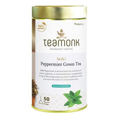 Teamonk Seiki High Mountain Peppermint Green Tea - 50 Biodegradable Pyramid Tea Bags 
