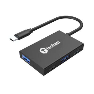 Techati Advanced 10Gbps 4 Port USB 3.2 Gen2 Type C Expansion hub with 2X USB-C and 2X USB-A Ports for use with MacBook, iPad, Windows Laptop, Surface, Android tab, Mobile and Type-C Devices