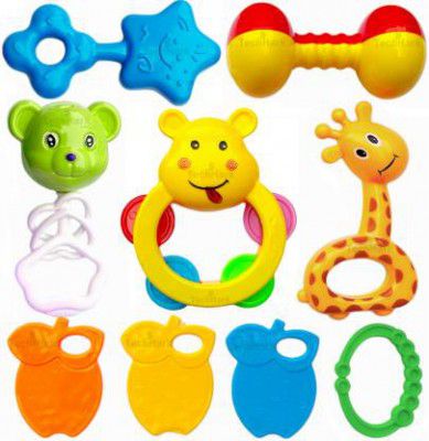TechHark Colorful Attractive Plastic Non Toxic, Shake & Grab Rattle and Soothing Teether for New Born and Infants Rattle  (Multicolor)