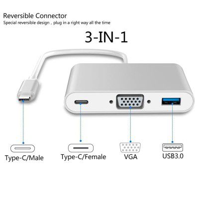 Technotech 3 in 1 USB 3.1 Type-C to VGA/USB 3.0 /Type C Female Multiport Convertor Adapter