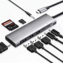 Technoview USB-C Hub Dock 9-in-1 Aluminium Type-C Adapter with 4K HDMI, Ethernet 1000mbps Port, 3 USB 3.0, USB-C Power Delivery, 3.5mm Audio only, TF/SD Card Reader, Mac & Windows USB-C Devices...