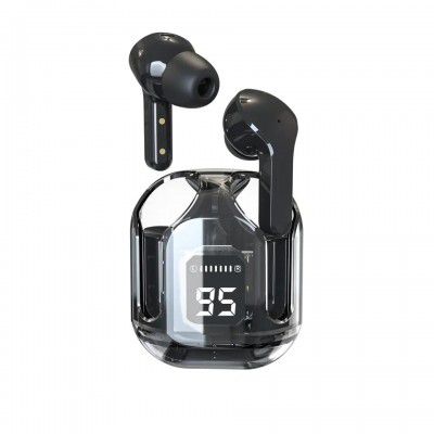 TECHNOVIEW Wireless Earbuds, Transparent Charging Case and LED Digital Display (E12 - Black)