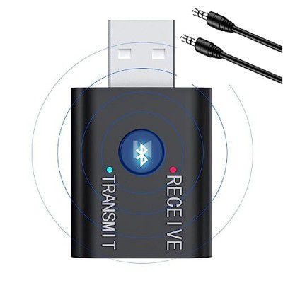 TECHONTO Bluetooth 5.0 2 in1 Transmitter Receiver Converter Car Wireless Audio Adapter USB 3.5mm Aux for All Compatible Devices