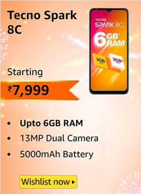 Tecno Spark 8C (3GB+64GB) Starting @ ₹7,999