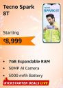 Tecno Spark 8T (7GB Expandable RAM | 64GB Storage) Starting @ 8,999...