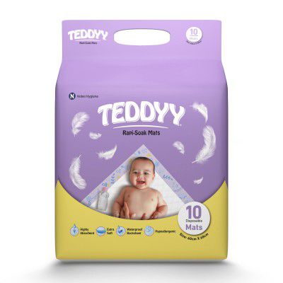 TEDDYY Baby Disposable Rapi-Soak Changing Mats Size - 60 X 60 Cm | 10 Count