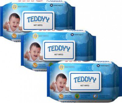 TEDDYY Baby Soft Wet Wipe with Lid | Pack of 3 | With Aloe Vera and Vitamin E  (216 Wipes)