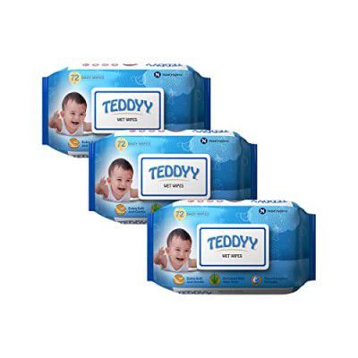 Teddyy Soft Cleansing Baby Wet Wipes with Lid | 216 Wipes | 72 Wipes x 3 Packs