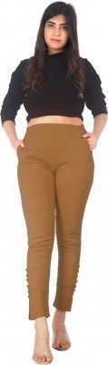 TEEKAY  Women Slim Fit Khaki Cotton Blend Trousers