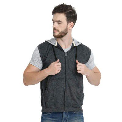 Teemoods Mens Cotton Fleece Sleeveless Hooded Jacket