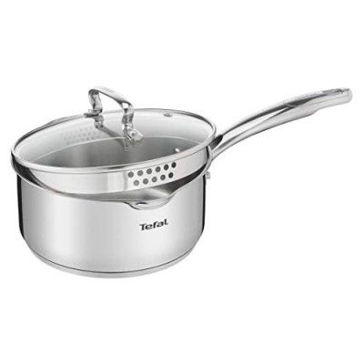 Tefal Duetto Plus Stainless Steel Sauce Pan 16 cm with Glass Lid, Silver