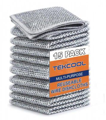 TEKCOOL (15 Pack) Non-Scratch Dish Wash Cloth, Steel Wire Dish Cloth, Wire Dishwashing Rags Stainless Steel Scrubber Non-Scratch Wire Dishcloth