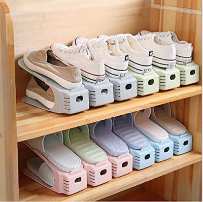 TEKCOOL Plastic Shoe Slots Organizer Space Saver Double Deck Shoe Rack Adjustable Shoe Slots For Closet Organization (Pack Of 2)