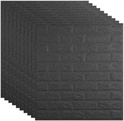 TEKCOOL Self-Adhesive Waterproof PE Foam 3D Wall Panels Wallpaper Sticker for Bathroom, Living Room, and Home Decoration (70 x 77cm, Appx. 5.8Sq Feet)-1 Piece//Black,