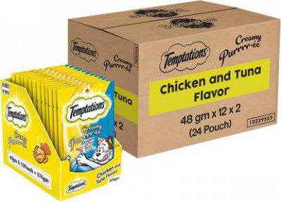 Temptations Creamy Purrrr - ee Treats Chicken, Tuna Cat Treat  (1152 g, Pack of 24)