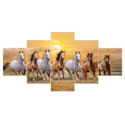TERANIYA 7 Horses Wall Paintings Set of 5 for Wall Decoration Self Adhesive 3d Uv Textured Large & Big Size Seven Horses Wall Painting For Home, Living Room, Office, Bedroom (17 inch * 30 inch)