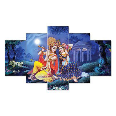 TERANIYA Radha Krishna Wall Paintings Set of 5 for Wall Decoration Self Adhesive 3d Uv Textured Large & Big Size Wall Painting For Home, Living Room, Office, Bedroom (17 inch * 30 inch)