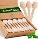 TerraToss [160mm, 50 Pcs] Disposable Wooden Spoons | Disposable Spoons | 50 Piece Spoons | Premium A-Grade Birch Wood | for Party Events and Birthday (50)...