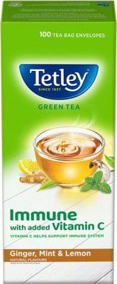 tetley Immune with Added Vitamin C Ginger Mint Lemon Green Tea Bags Box  (100 Bags)