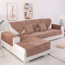 TEWENE Velvet Geometric Pattern Anti-Slip Sectional Couch Cover with Armrest Backrest Cover (Coffee, 36''x82 Inches)...