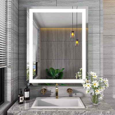 TEX-RO Bathroom Mirror with Led Lights - Wall-Mounted Wash Basin Mirror - Modern Mirror for Bathroom Wall (24x18 Inch)