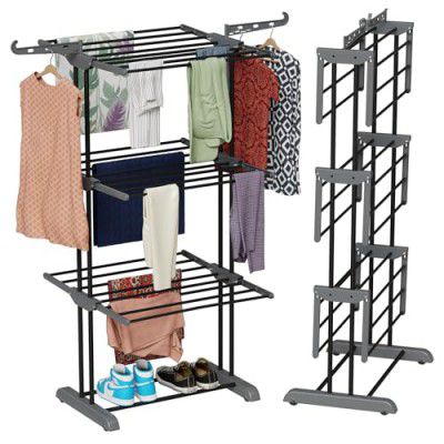 TEX-RO Clothes Drying Stand for Balcony/Cloth Dryer Stand (3 Layer, Grey and Black)