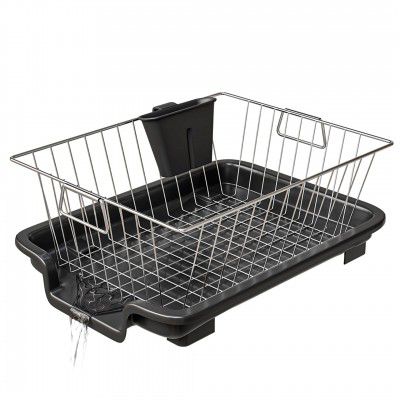TEX-RO Dish Drying Rack with Drainer Tray | Stainless Steel Vessel Drainer Basket for Kitchen | Utensils Drying Rack with Spout | Bartan Basket Stand for Sink | Kitchen Dish Rack, 29 cm