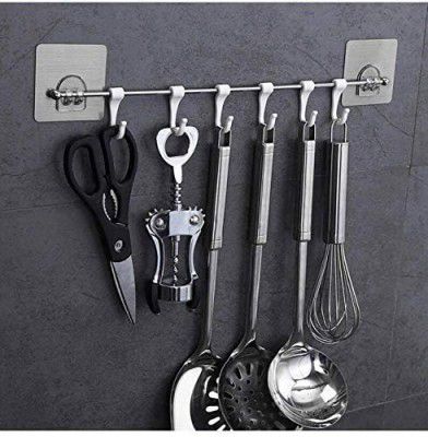 TEX-RO Hooks for Wall Without Drilling self Adhesive Bathroom Hook Rail, Hook for Hanging Napkin, Hooks for Wall, Kitchen Hooks for Hanging Utensils (6 Hook)