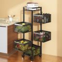 TEX-RO Kitchen Trolley with Wheels, Kitchen Organizer Items and Storage Solutions for Squre Kitchen Organizer and Kitchen Accessories Items (Black, Layer 5)...