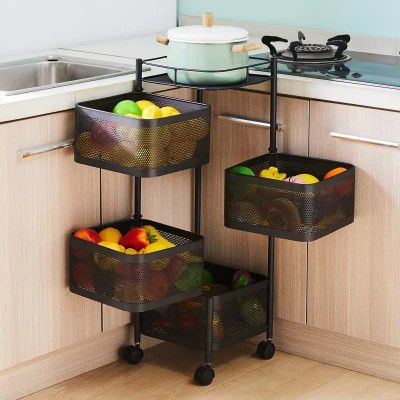 TEX-RO Kitchen Trolley with Wheels, Kitchen Organizer Items and Storage Solutions for Squre Kitchen Organizer and Kitchen Accessories Items (Black,Layer 4)