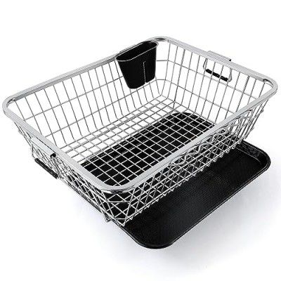 TEX-RO Stainless Steel Dish Drainer Kitchen Rack : Streamline Your Space with A Versatile Kitchen Organizer and Basket for Utensils (Medium)