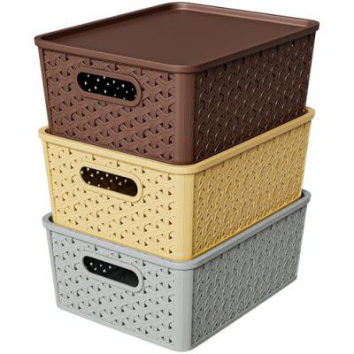 TEX-RO Storage Box and Organisers - Multi-Purpose Plastic Box for Storage Organiser Box for Home and Office - Durable Organizer Storage Box and Stationary Organizers Box (Set of 3, Multi-Color)