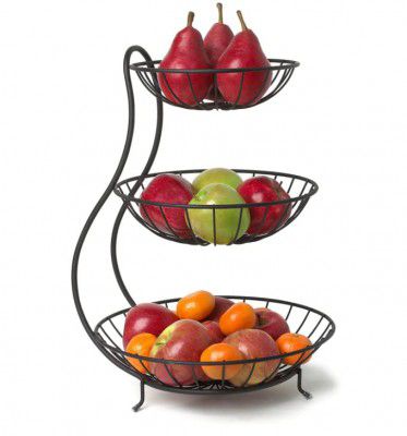 TEX-RO Unique Yumi Arched Server, Stacked 3-Tier Bowls Fruits Basket, Dining Table & Kitchen Counter Organizer, Modern Fruit Basket Stand, (Colour - Black)