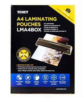 Texet A4 Laminating Pouches (2x75) Microns, Pack of 100, Clear Glossy Quality, Perfect Document & Certificate Protection Using Laminator, Thermal Lamination Film, Waterproof