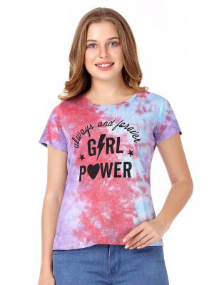 THALASI Women Cotton Printed Tie&Dye T-shirt -MultiColored T-shirt-Tie Dye T-shirt for Womens (LARGE)