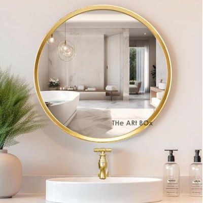 The Arts Box Round Wall Mirror I Metal Frame I Modern Design Metal Frame I Bathroom Wash Basin, Bedroom, Drawing Room (Gold, 16)