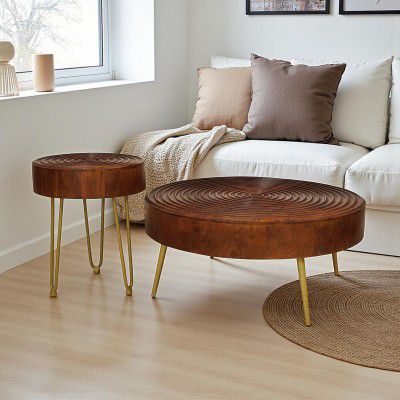 The Attic Jessie Coffee Table, Coffee Table for Living Room, Solid Wood Centre Table, Honey Matt Finish