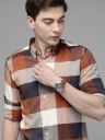 THE BEAR HOUSE Men Rust Brown & Navy Blue Slim Fit Checked Pure Cotton Casual Shirt...