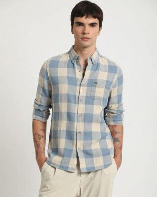 THE BEAR HOUSE Men Slim Fit Checked Button-Down Collar Shirt