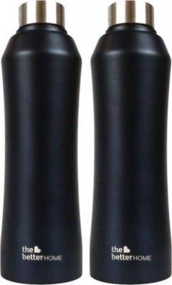 The Better Home 1000 Stainless Steel Bottle 1 Litre (Pack of 2, Black, Steel)