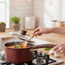 The Better Home 2.5mm Triply Saucepan (1.4L-16cm) with Glass Lid | Tryply Aluminium Kadai with Heavy Bottom | Gas & Induction Kadhai for Deep Frying (Red Saucepan)...