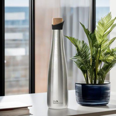 The Better Home 750ml Insulated Stainless Steel Water Bottle with Cork Cap | 8 Hours Hot / 12 Hours Cold | Silver