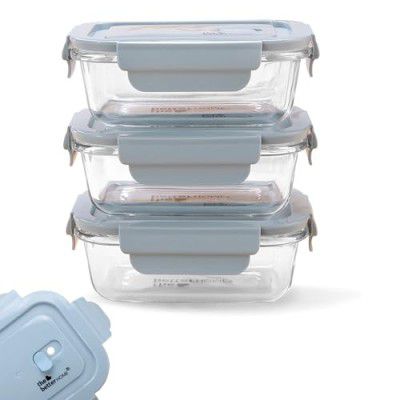 The Better Home Borosilicate Glass Lunch Box Set Of 3 (410 ml each)  (Blue)