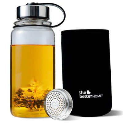 The Better Home Borosilicate Glass Water Bottle with Infuser (1 Litre) | Pack of 1 (Black)