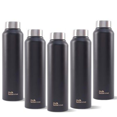 The Better Home Steel Water Bottle | Water Bottle 1 Litre | Black | Pack of 5