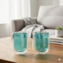 The Better Home Zest Series Coloured Double Wall Glass Cup (2Pcs - 190ml)| Water & Cup Set | Glass Tea Cups...