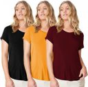 THE BLAZZE Pack of 3 Women Solid Round Neck Cotton Blend Maroon, Black, Yellow T-Shirt...
