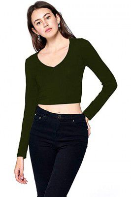 THE BLAZZE Womens Cotton Basic Sexy Solid V Neck Slim Fit Full Sleeve