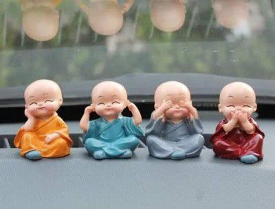 The Bright Storey Baby Monk Buddha Set of 4 Decorative Showpiece Figurines (Multicoloured)