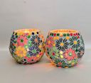 The Bright Storey ® Mosaic Colorful Glass Candle Tealight Candle Holder Large 4 (Pack of 2)...